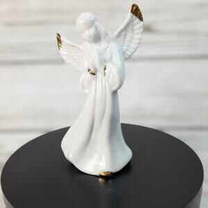 White Porcelain Angel Gold Accents Holiday Décor Figurine